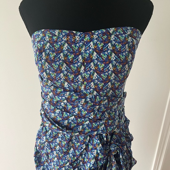 CLUB MONACO Strapless Silk Mini Dress - Printed, Sweetheart Neckline, Size L - Picture 4 of 6